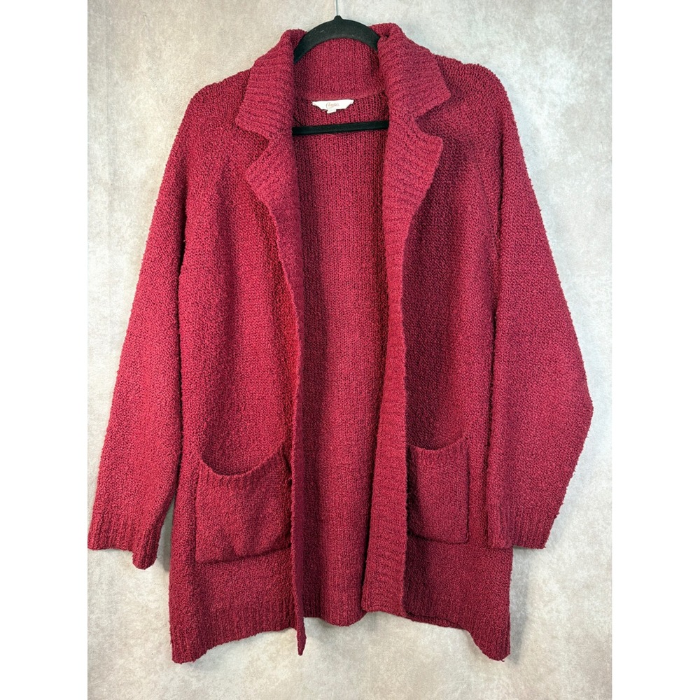 Candies Cranberry Textured Knit Open Front Long Cardigan Sweater Women's Size XL